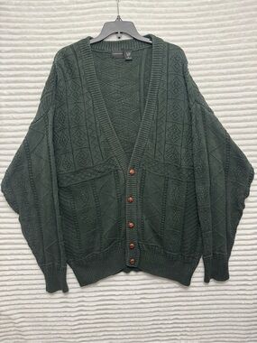 Vintage Structure Heavy Knit Cardigan Green Mens Size L